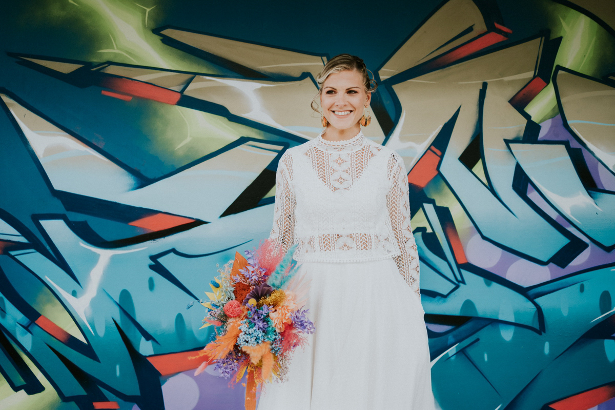 wedding photographer street art old warehouse 