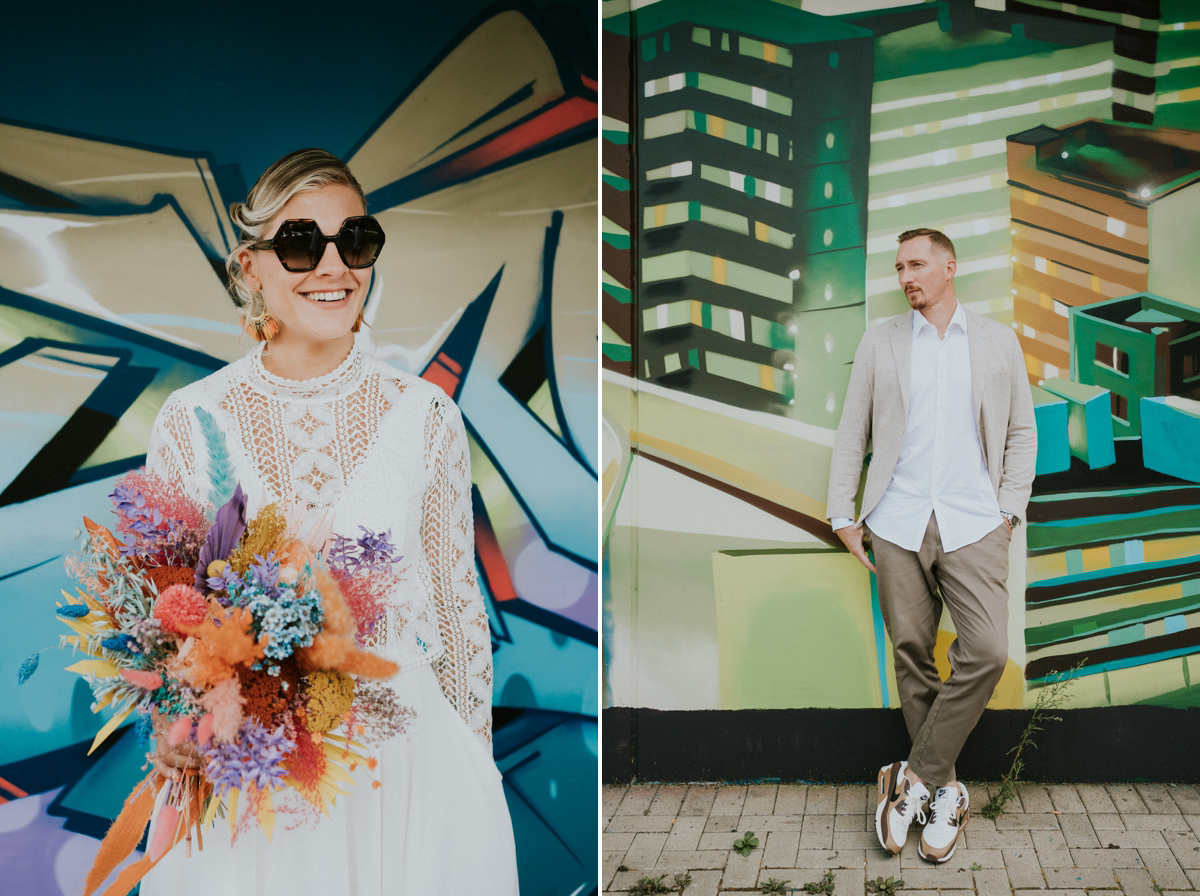 wedding photographer street art old warehouse 